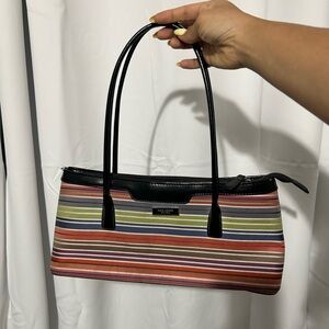 Kate Spade Multi Color Striped Shoulder Handbag with Black Tim
